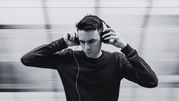 Listening headphones landscape
